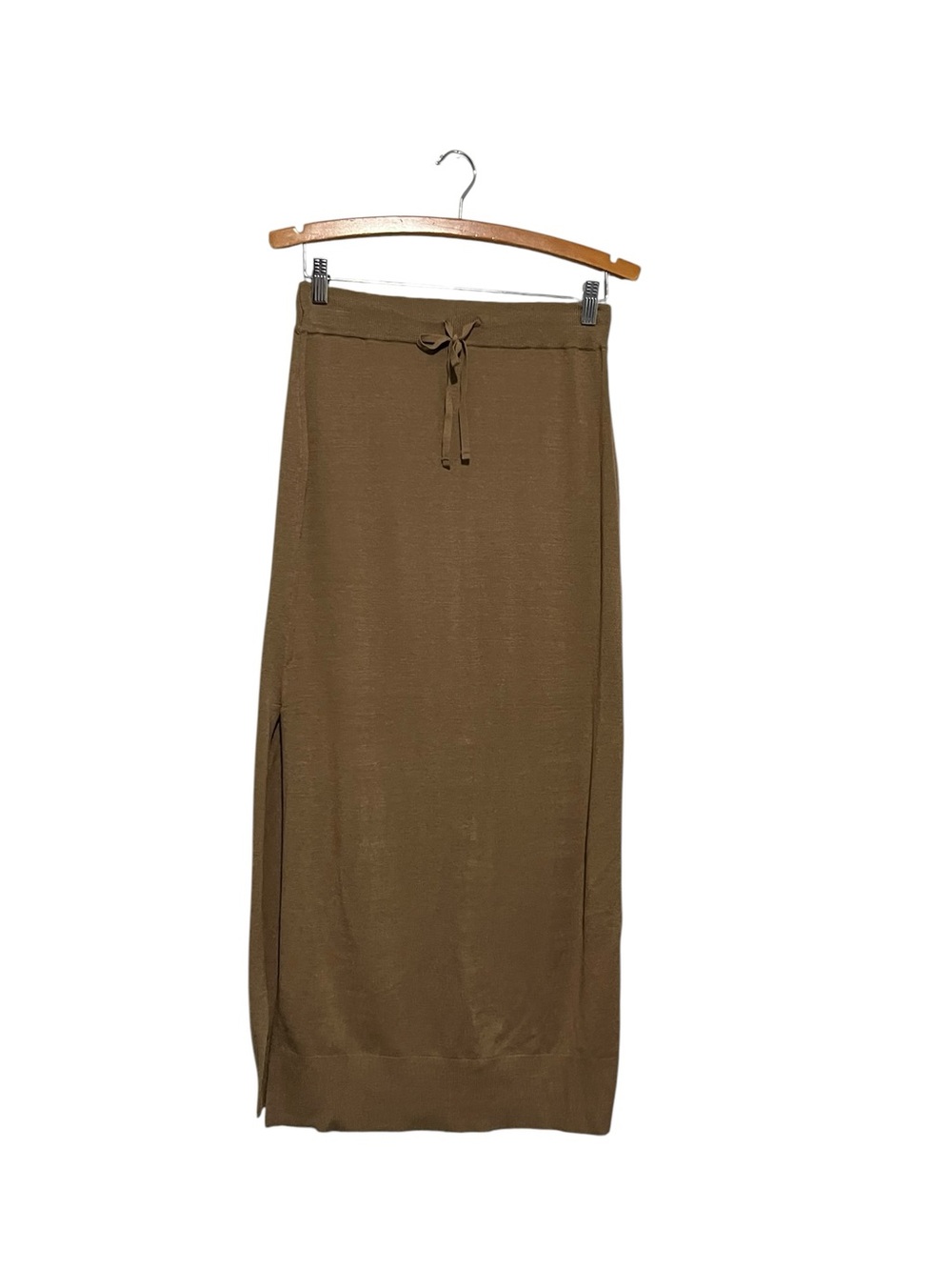 Splendid Knit Drawstring Midi Slits Maxi Skirt Brown Pull On Dune Small NWT